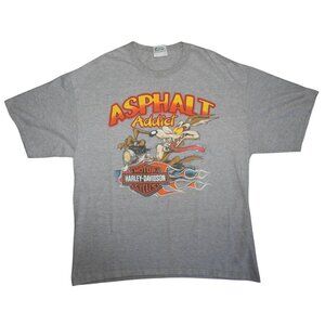 Vintage Harley Davidson Wile E. Coyote Asphalt Addict Grey T Shirt Medium